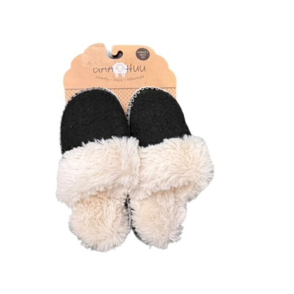 NWT GAA HUU Women’s Faux Shearling Closed Toe Black Slippers Size Small 5-6 SOFT
